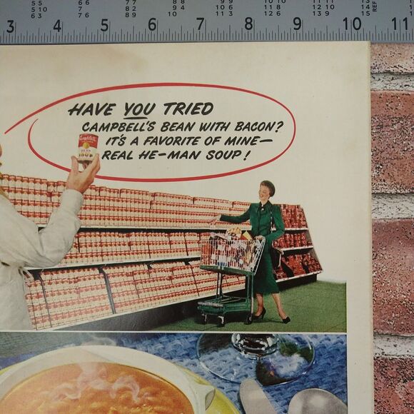 Campbells Bean with Bacon Soup - Store Shelves -1950 Original Retro Vtg PRINT AD - Picture 5 of 9